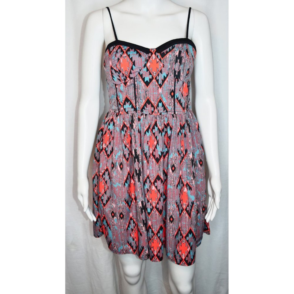 Band of Gypsies Bustier Geo Multicolor Print Spaghetti Strap Mini Dress Size M